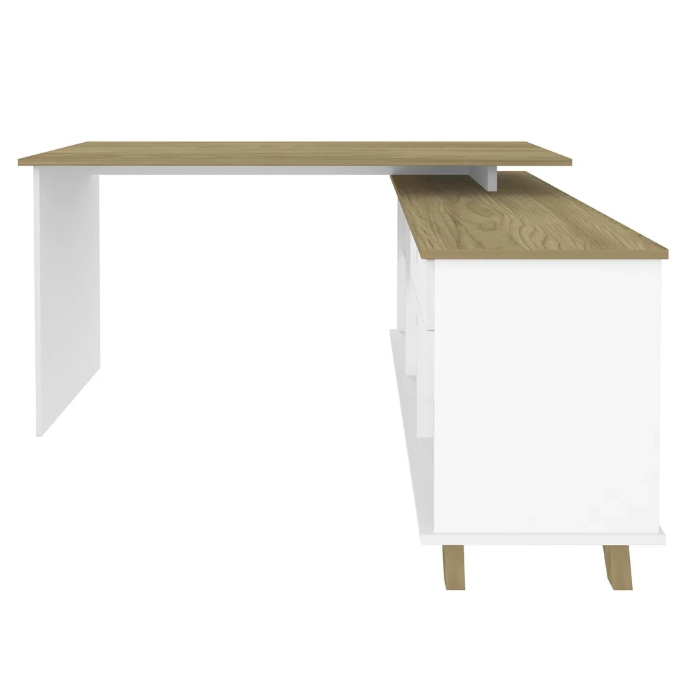 Mesa Escrivaninha em L Golden e Balcão 2 Portas Tok A06 Olmo/Branco - Mpozenato