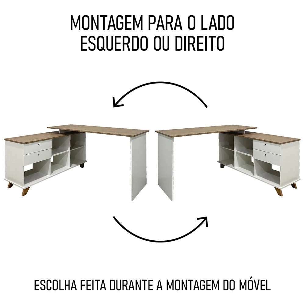 Mesa Escrivaninha em L Golden e Balcão 2 Portas Tok A06 Olmo/Branco - Mpozenato
