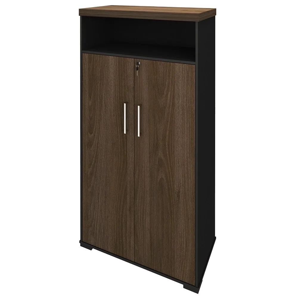 Conjunto Escritório Home Office 3 Peças Mesa em U Corp A06 Charuto/Preto - Mpozenato