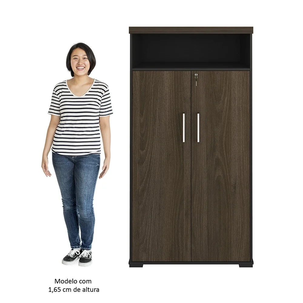 Conjunto Escritório Home Office 3 Peças Mesa em U Corp A06 Charuto/Preto - Mpozenato