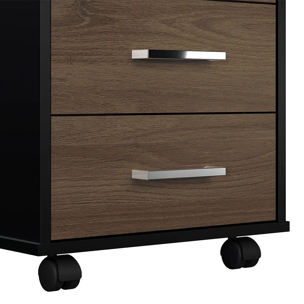 Conjunto Escritório Home Office 3 Peças Mesa em U Corp A06 Charuto/Preto - Mpozenato