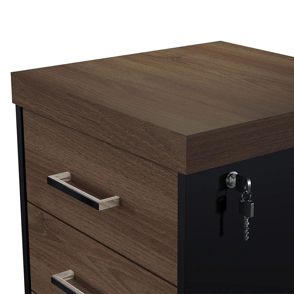 Conjunto Escritório Home Office 3 Peças Mesa em U Corp A06 Charuto/Preto - Mpozenato