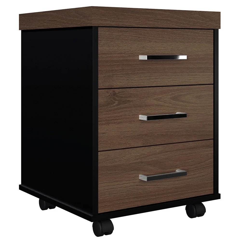 Conjunto Escritório Home Office 3 Peças Mesa em U Corp A06 Charuto/Preto - Mpozenato