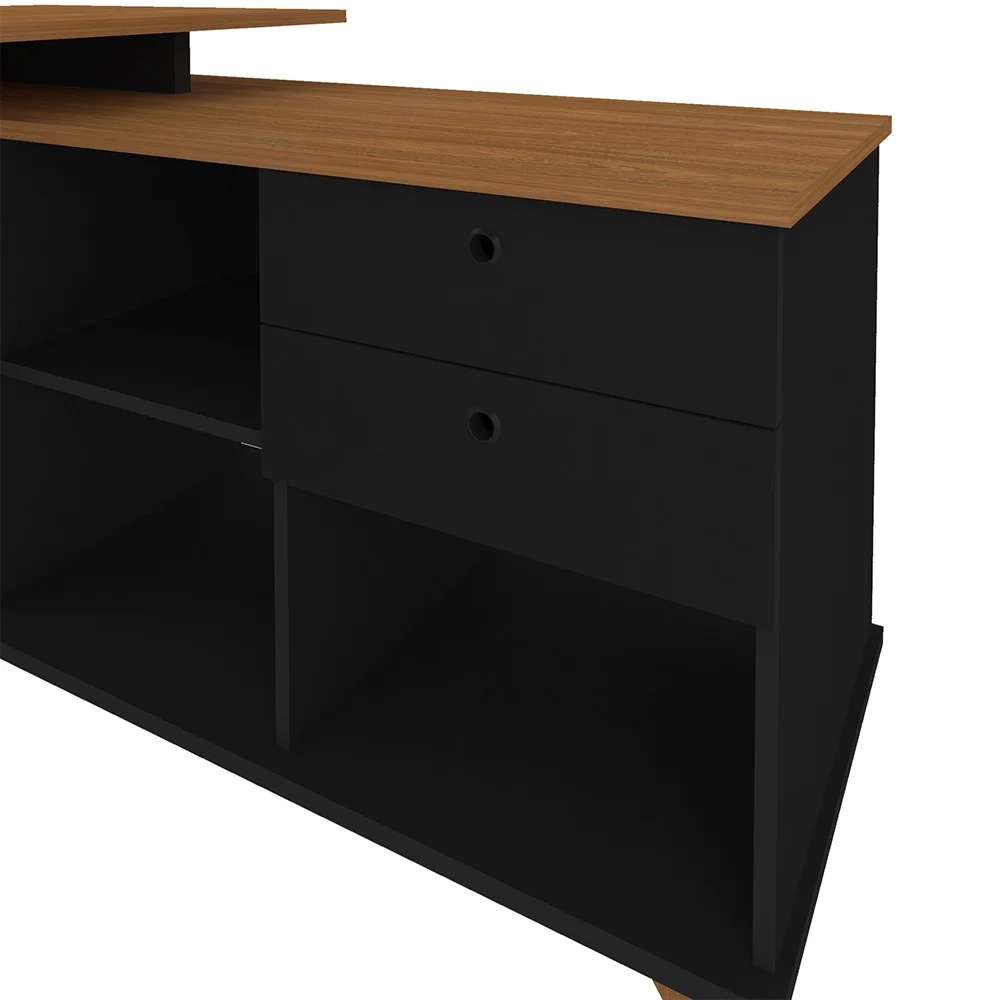 Mesa Escrivaninha em L Golden e Estante Livreiro 2 Portas Lit A06 Freijó/Preto - Mpozenato