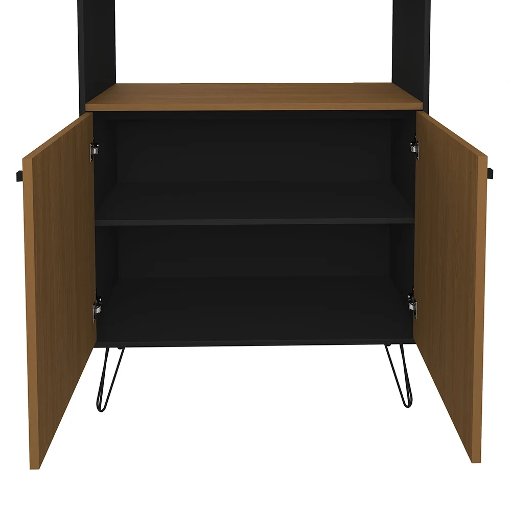 Mesa Escrivaninha em L Golden e Estante Livreiro 2 Portas Lit A06 Freijó/Preto - Mpozenato