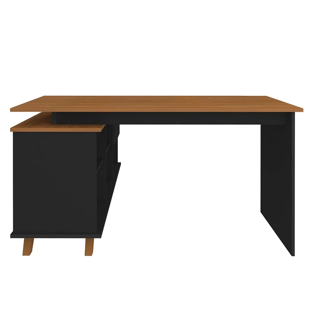 Mesa Escrivaninha em L Golden e Estante Livreiro 2 Portas Lit A06 Freijó/Preto - Mpozenato