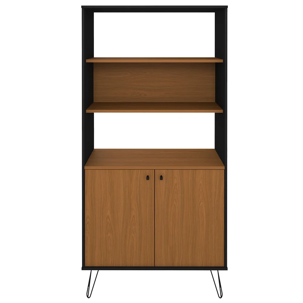 Mesa Escrivaninha em L Golden e Estante Livreiro 2 Portas Lit A06 Freijó/Preto - Mpozenato