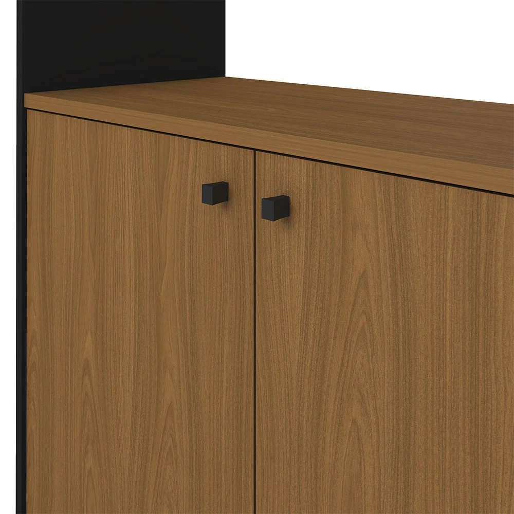 Mesa Escrivaninha em L Golden e Estante Livreiro 2 Portas Lit A06 Freijó/Preto - Mpozenato