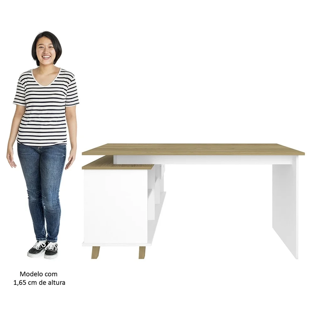 Conjunto Escritório Home Office 4 Peças Golden A06 Olmo/Branco - Mpozenato