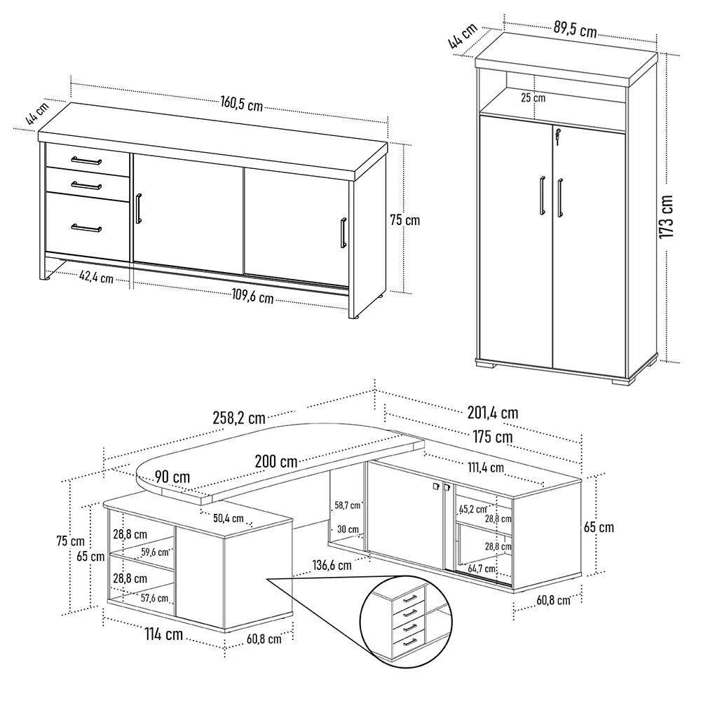 Conjunto Escritório Home Office 3 Peças Corp A06 Carvalho/Branco - Mpozenato