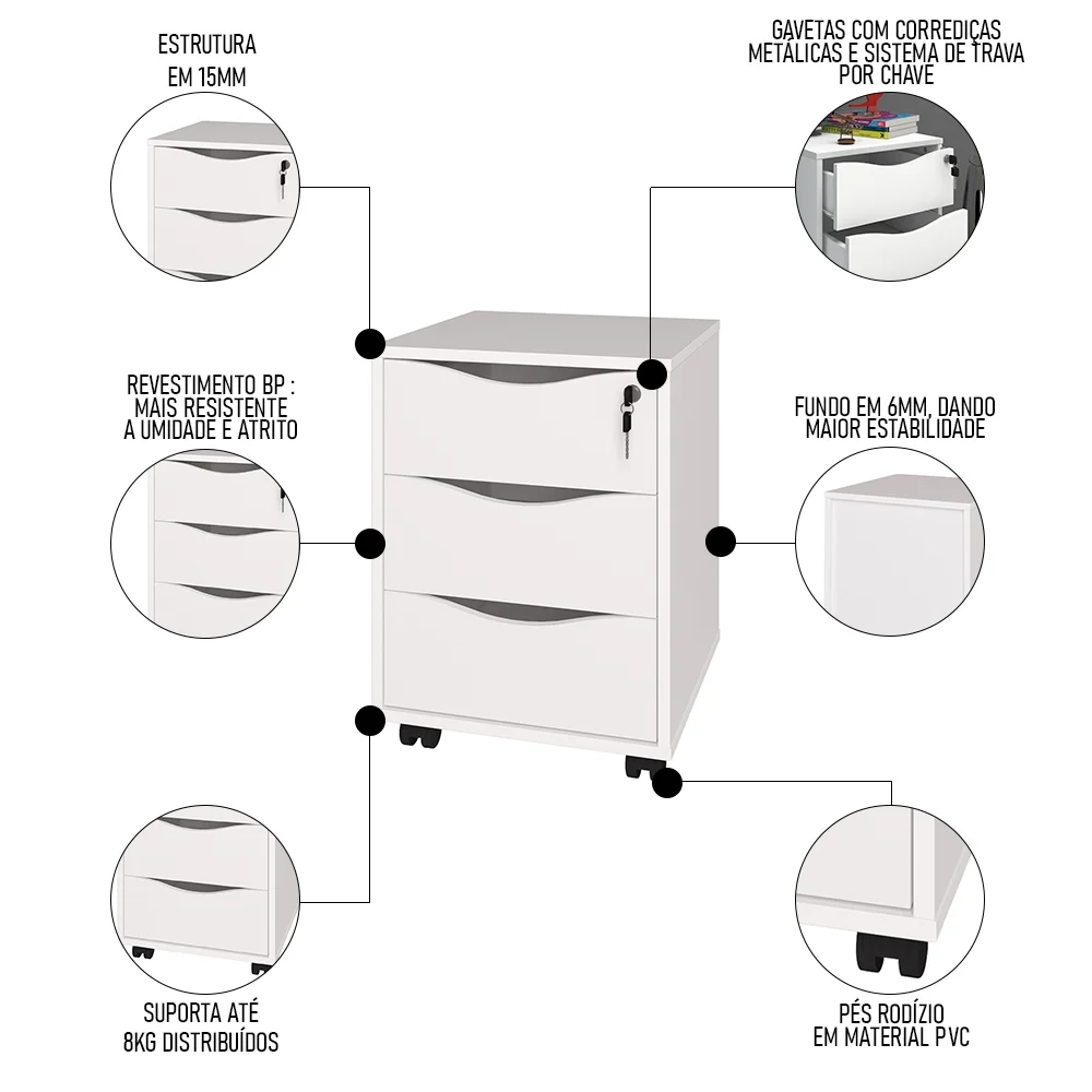 Conjunto Escritório Home Office 4 Peças Golden A06 Branco - Mpozenato