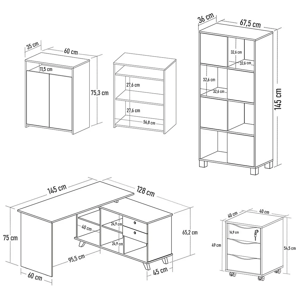 Conjunto Escritório Home Office 4 Peças Golden A06 Branco - Mpozenato
