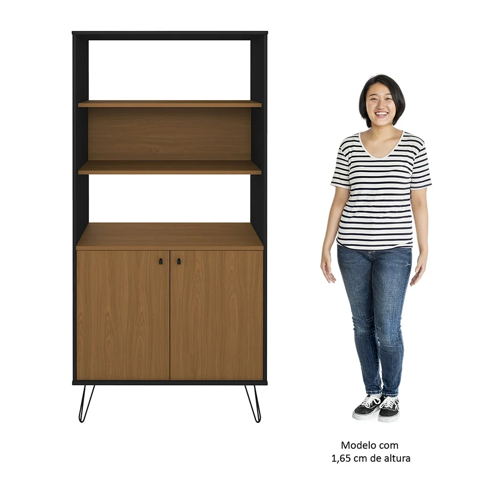 Conjunto Escritório Home Office 4 Peças Lux Industrial A06 Freijó/Preto - Mpozenato