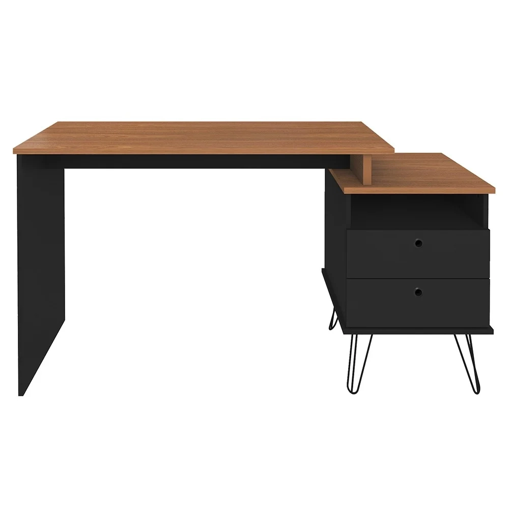 Mesa Escrivaninha Lux Industrial e Gaveteiro com Rodízios Nil A06 Freijó/Preto - Mpozenato