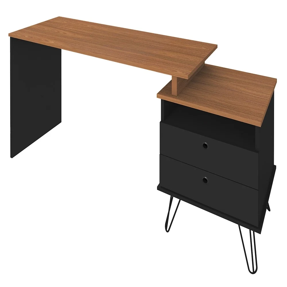 Mesa Escrivaninha Lux Industrial e Gaveteiro com Rodízios Nil A06 Freijó/Preto - Mpozenato