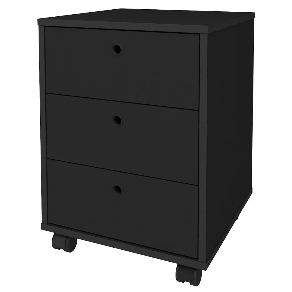 Mesa Escrivaninha Lux Industrial e Gaveteiro com Rodízios Nil A06 Freijó/Preto - Mpozenato