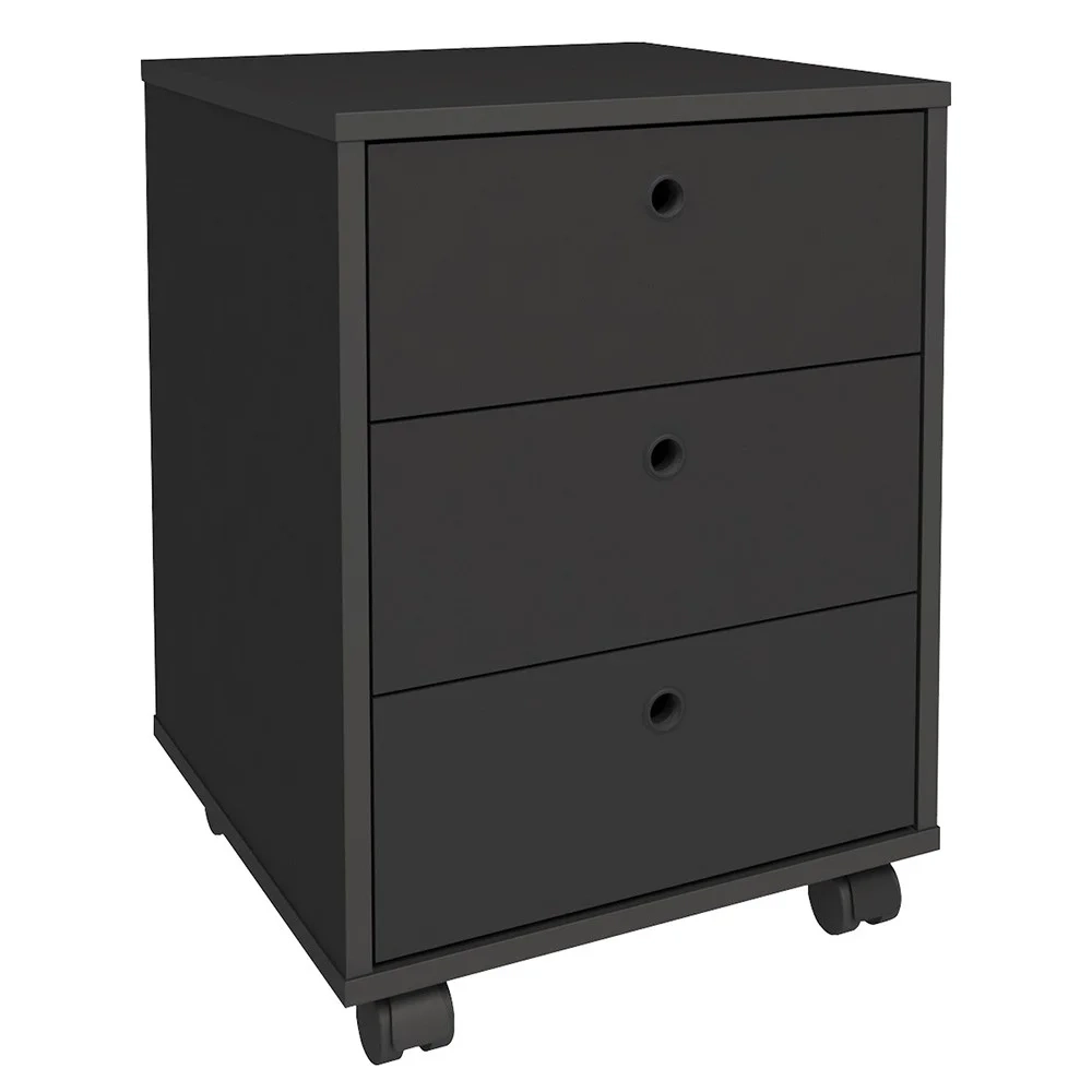 Mesa Escrivaninha Lux Industrial e Gaveteiro com Rodízios Nil A06 Freijó/Preto - Mpozenato