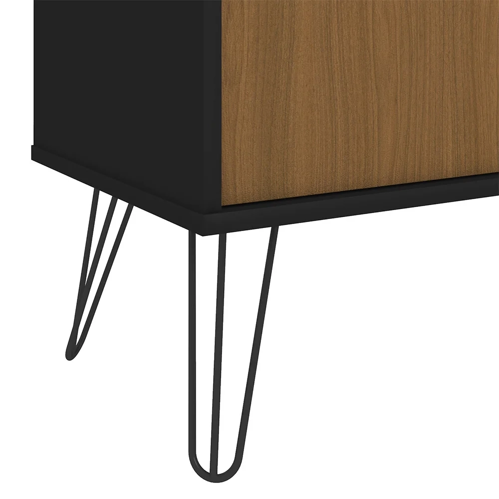 Kit 2 Estante Livreiro Decorativa 2 Portas Industrial Lit A06 Freijó/Preto - Mpozenato