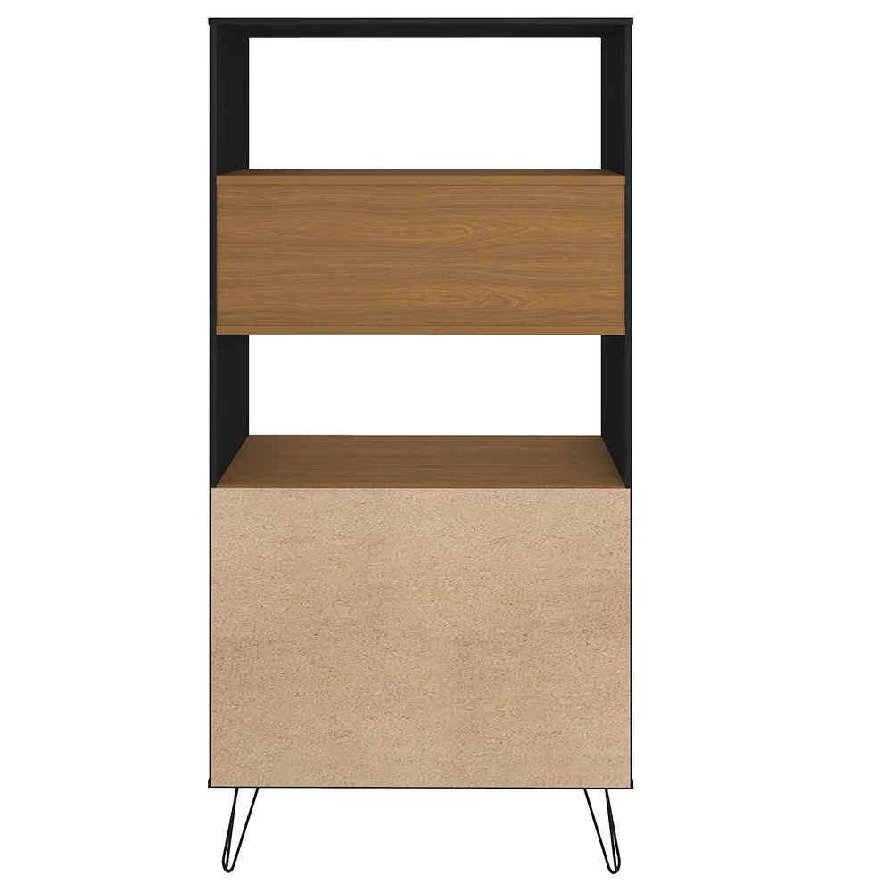 Kit 2 Estante Livreiro Decorativa 2 Portas Industrial Lit A06 Freijó/Preto - Mpozenato