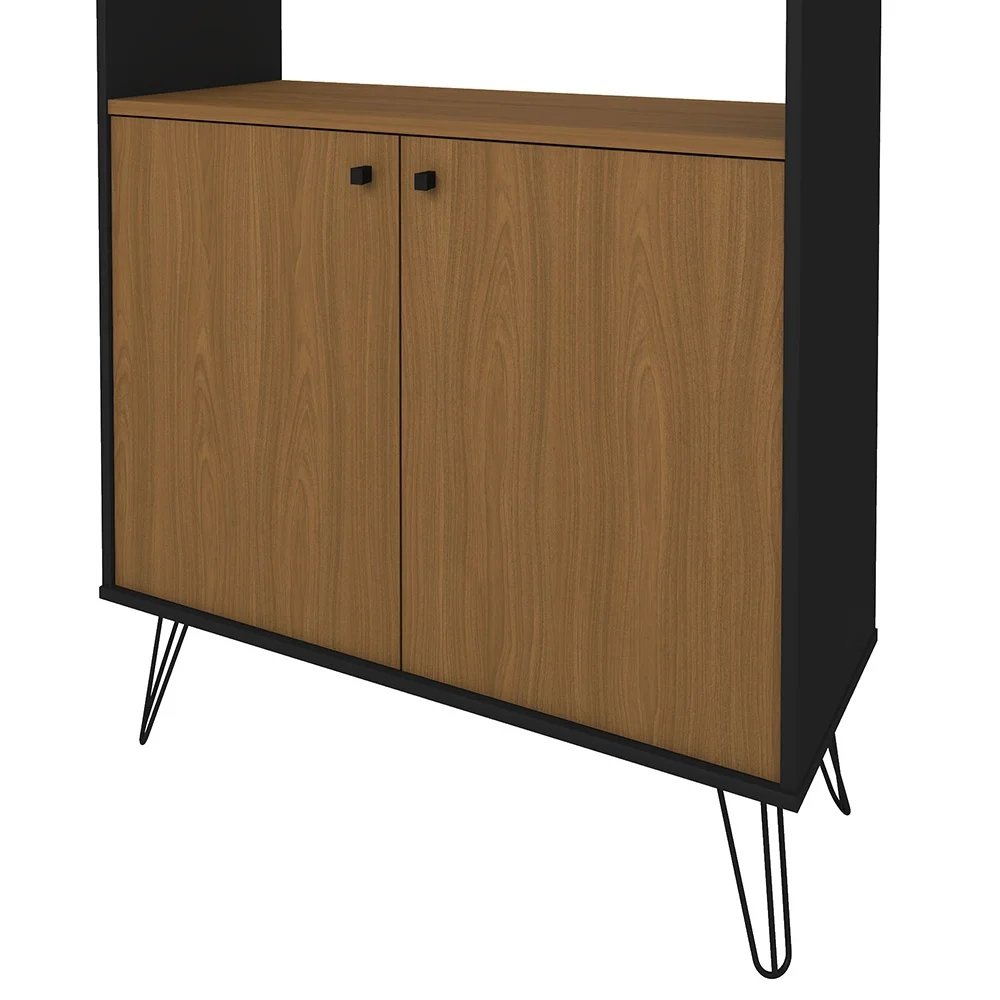 Kit 2 Estante Livreiro Decorativa 2 Portas Industrial Lit A06 Freijó/Preto - Mpozenato