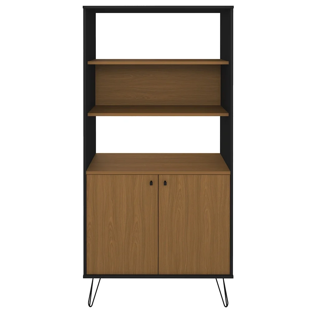 Kit 2 Estante Livreiro Decorativa 2 Portas Industrial Lit A06 Freijó/Preto - Mpozenato