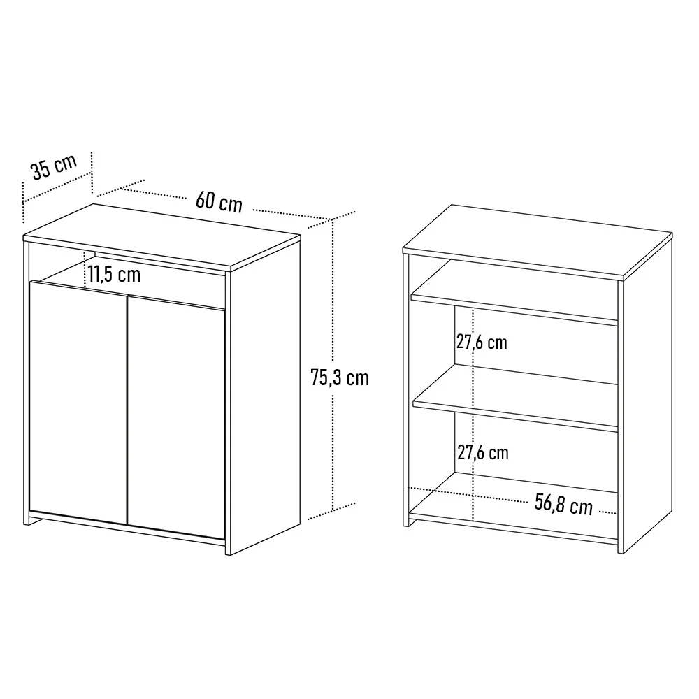Kit 2 Balcão para Escritório Café 60cm 2 Portas Look A06 Branco - Mpozenato