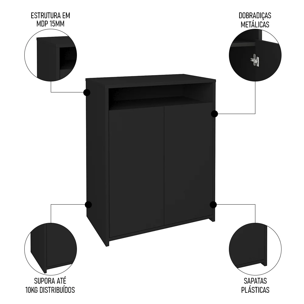 Kit 2 Balcão para Escritório Café 60cm 2 Portas Look A06 Preto - Mpozenato
