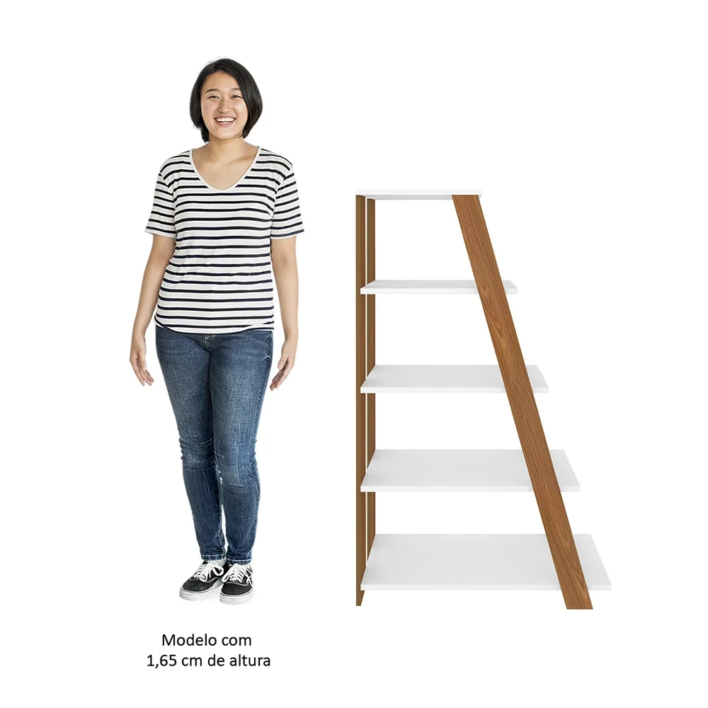 Kit 2 Estante Multiuso Decorativa 5 Prateleiras Stela A06 Freijó/Branco - Mpozenato 