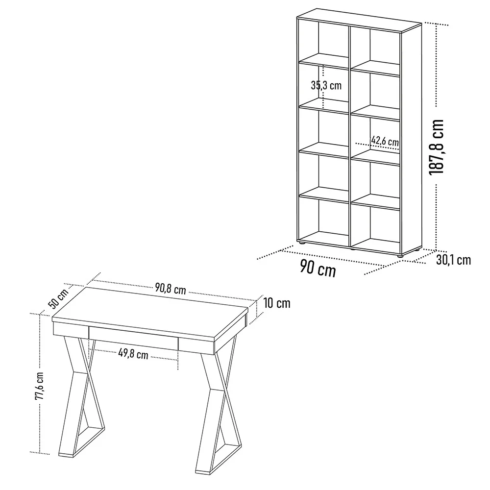 Mesa Escrivaninha 90cm Veneti e Estante Livreiro 90x187cm Lean A06 Branco - Mpozenato