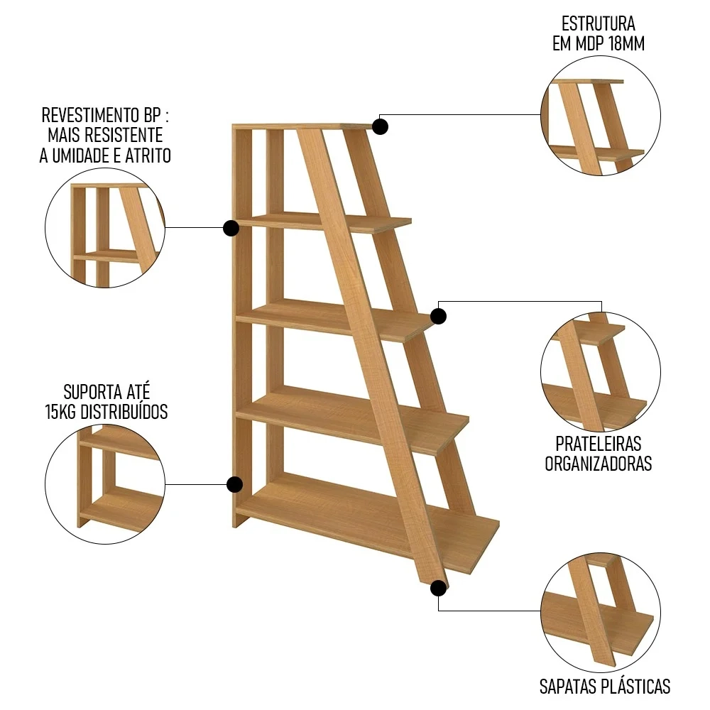 Kit 2 Estante Multiuso Decorativa 5 Prateleiras Stela A06 Freijó - Mpozenato 