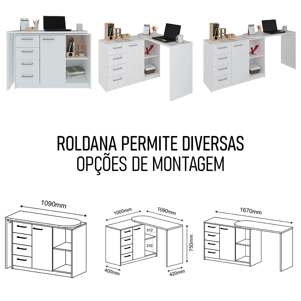 Mesa Escrivaninha Lagan e Estante Livreiro 90x187cm Lean A06 Branco - Mpozenato