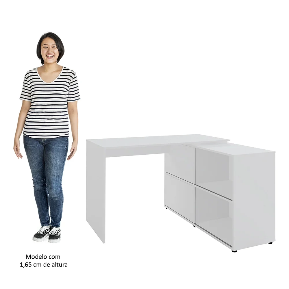 Mesa Escrivaninha em L Link e Estante Livreiro 90x187cm Lean A06 Branco - Mpozenato