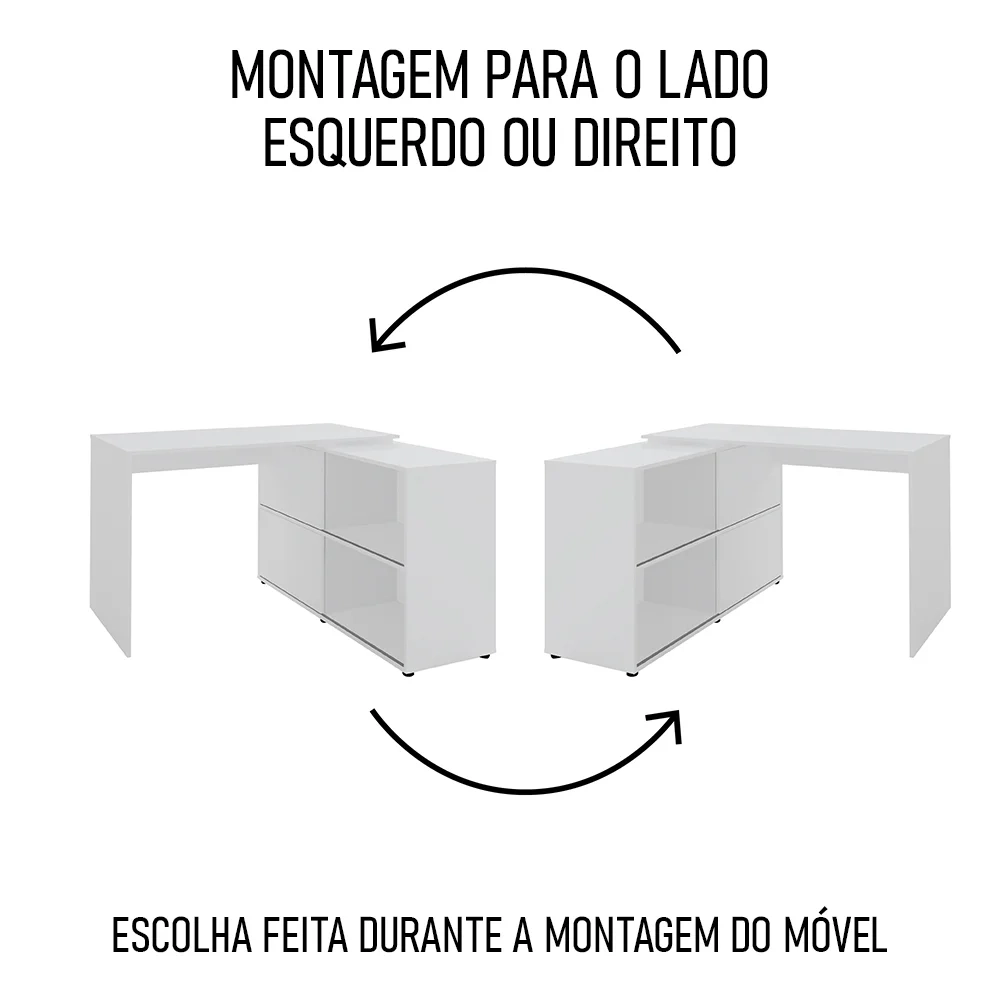 Mesa Escrivaninha em L Link e Estante Livreiro 90x187cm Lean A06 Branco - Mpozenato