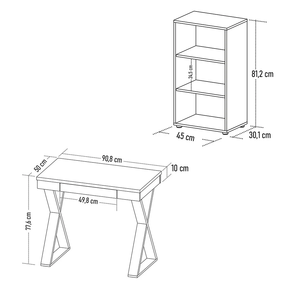 Mesa Escrivaninha 90cm Veneti e Estante Livreiro 45x81cm Lean A06 Branco - Mpozenato