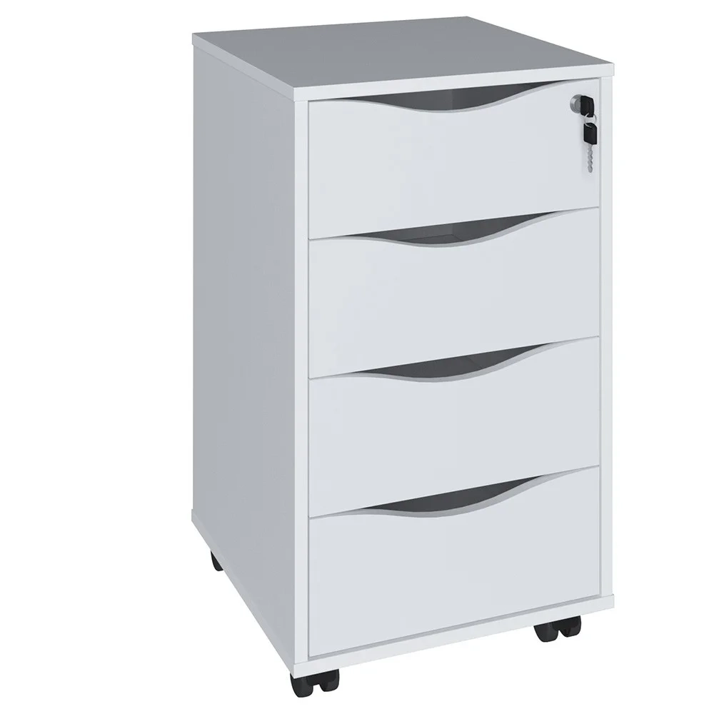 Mesa Escrivaninha em L Eron e Gaveteiro com Rodízios Mity A06 Branco - Mpozenato