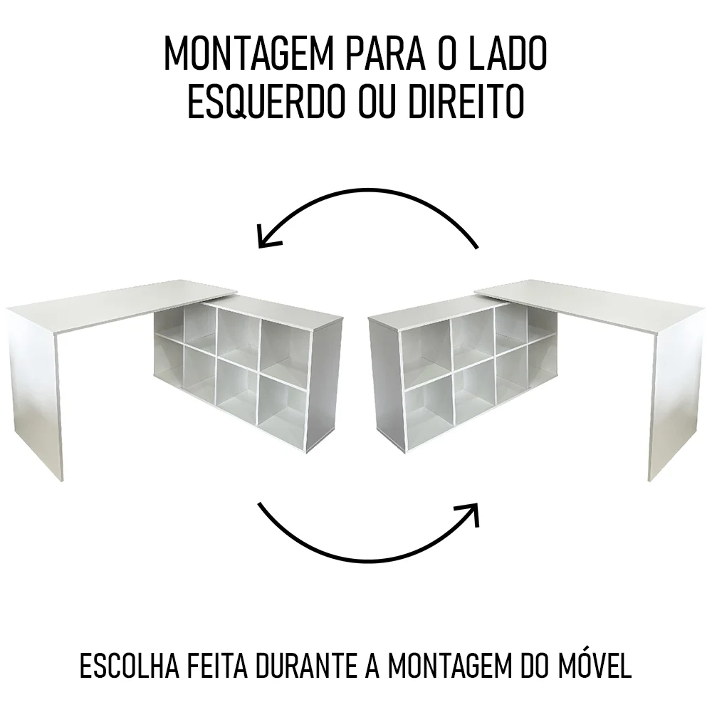 Mesa Escrivaninha em L Eron e Gaveteiro com Rodízios Mity A06 Branco - Mpozenato