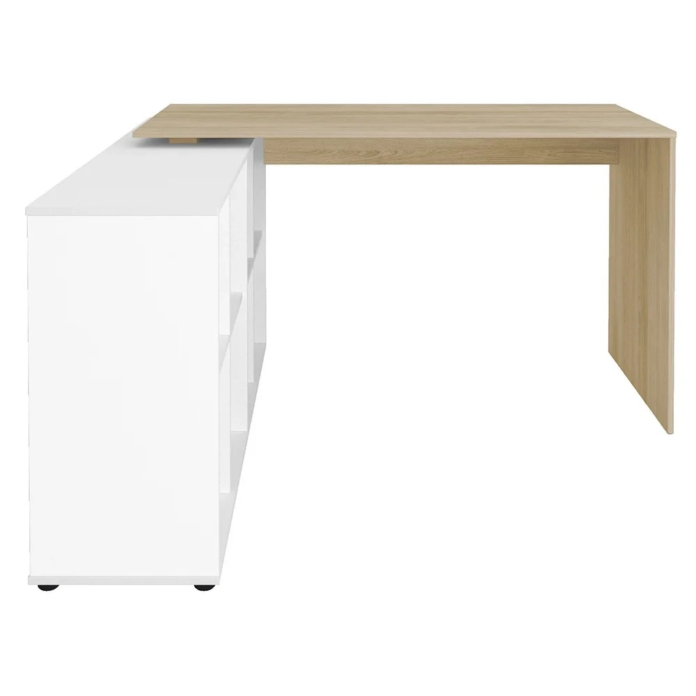 Mesa Escrivaninha em L Eron e Gaveteiro com Rodízios Mity A06 Carvalho/Branco - Mpozenato