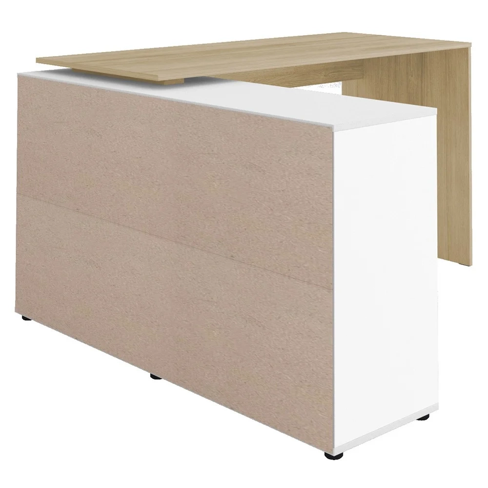 Mesa Escrivaninha em L Eron e Gaveteiro com Rodízios Mity A06 Carvalho/Branco - Mpozenato