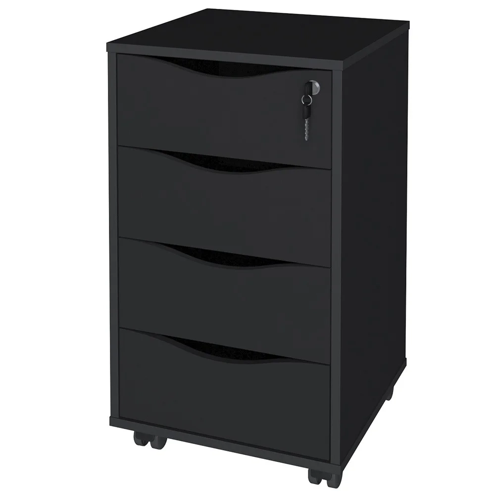 Mesa Escrivaninha em L Eron e Gaveteiro com Rodízios Mity A06 Ipê/Preto - Mpozenato