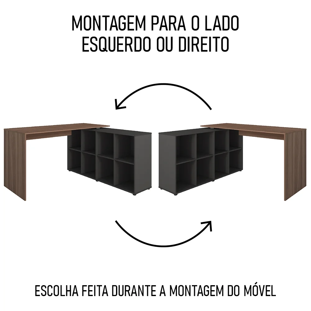 Mesa Escrivaninha em L Eron e Gaveteiro com Rodízios Mity A06 Ipê/Preto - Mpozenato