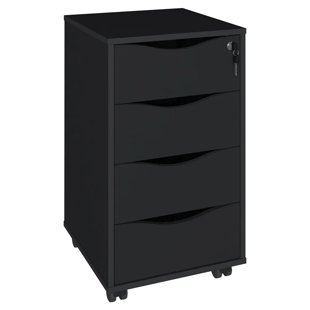 Mesa Escrivaninha em L Eron e Gaveteiro com Rodízios Mity A06 Ipê/Preto - Mpozenato