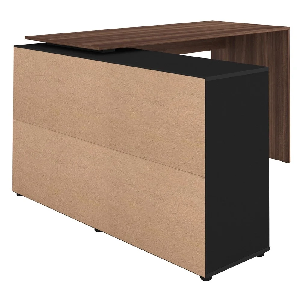 Mesa Escrivaninha em L Eron e Gaveteiro com Rodízios Mity A06 Ipê/Preto - Mpozenato