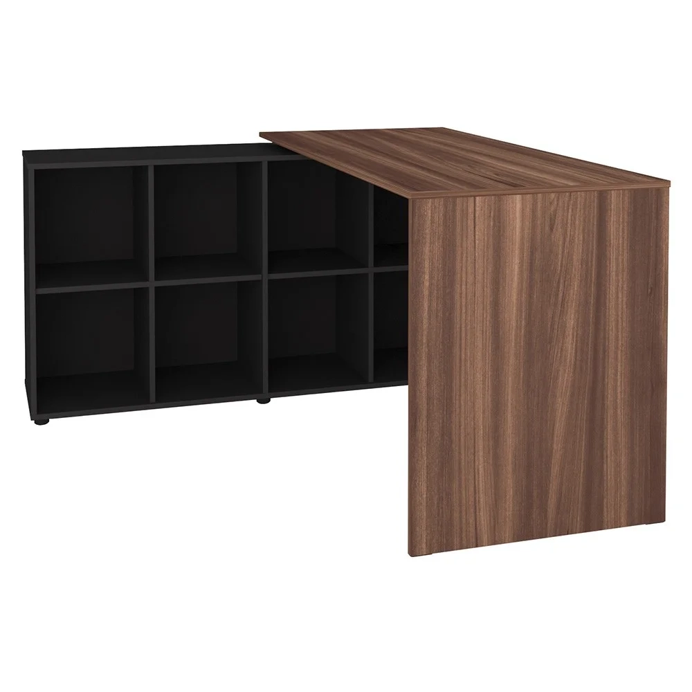 Mesa Escrivaninha em L Eron e Gaveteiro com Rodízios Mity A06 Ipê/Preto - Mpozenato