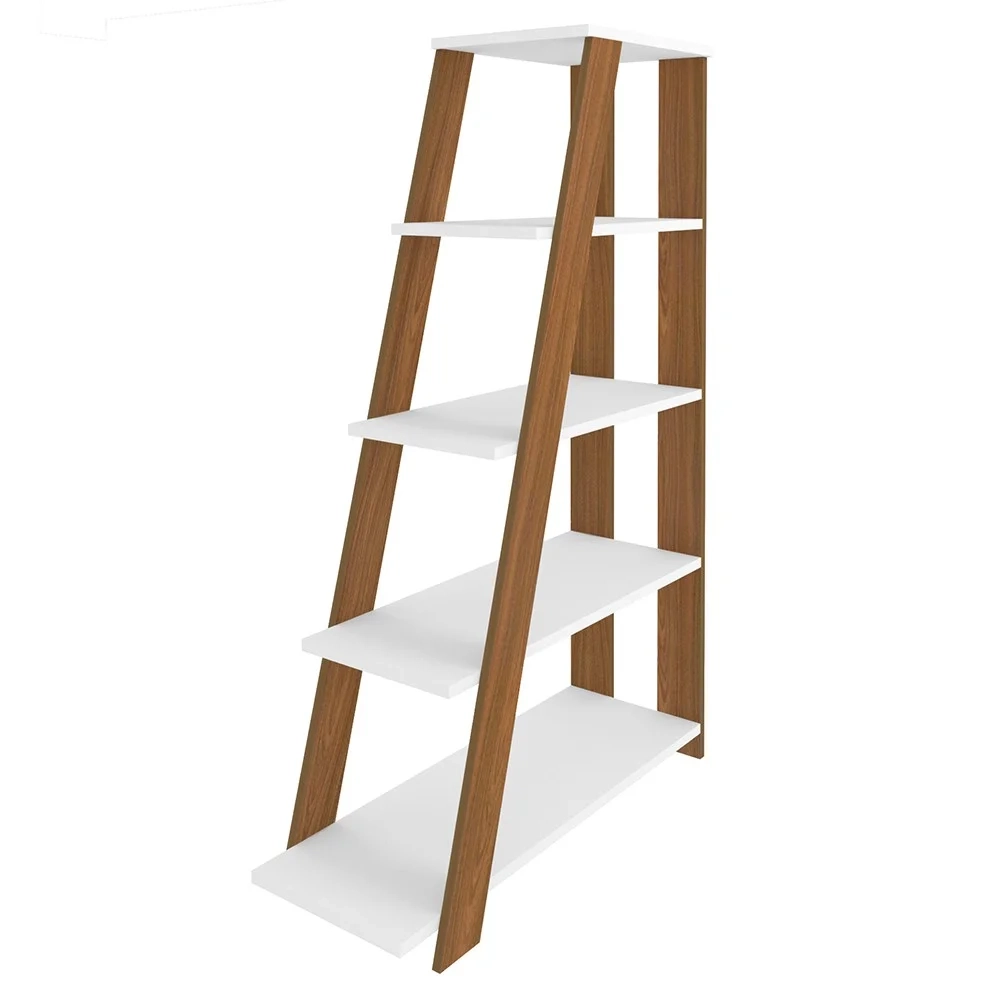 Mesa Escrivaninha em L Golden e Estante Livreiro Stela A06 Branco/Freijó/Grafito - Mpozenato