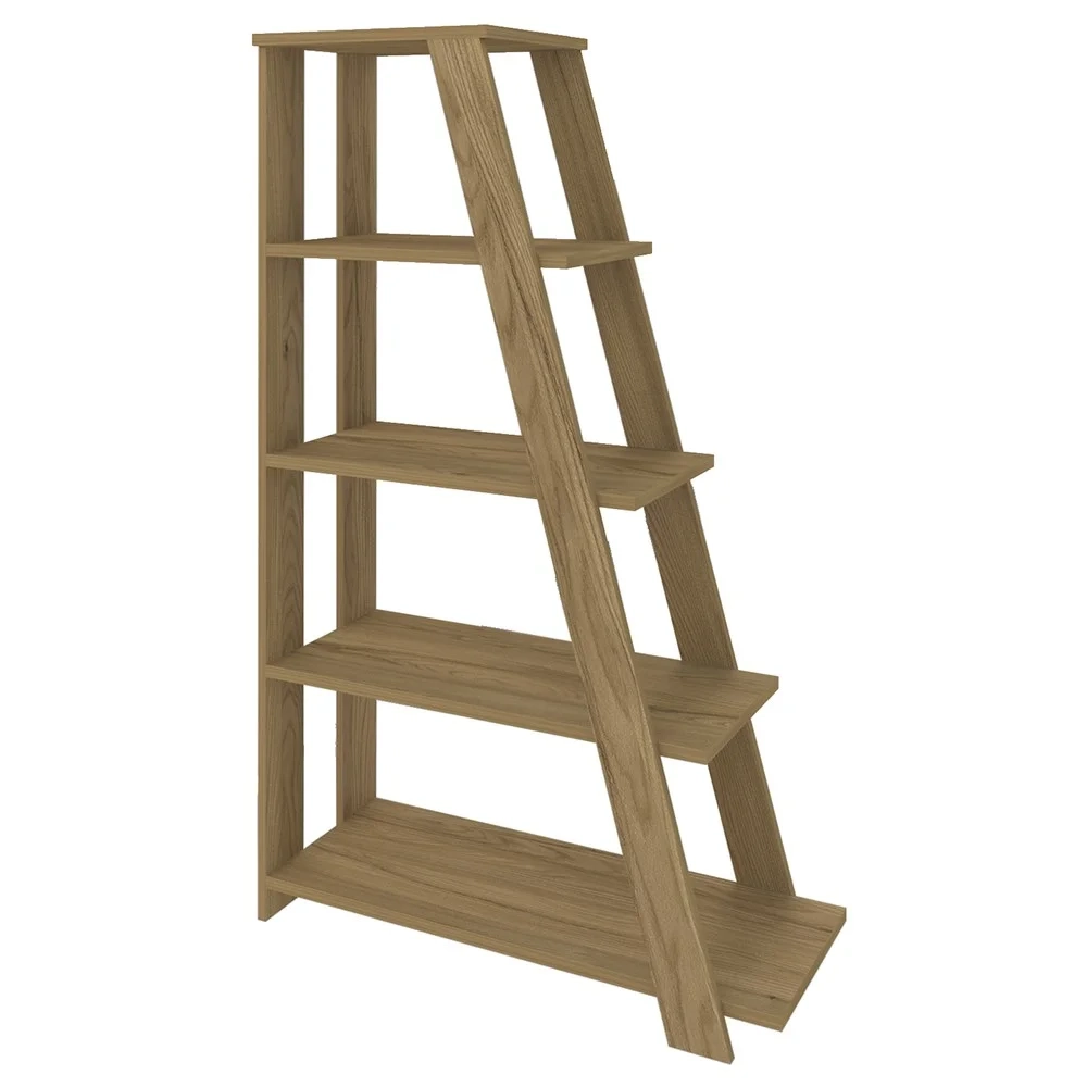 Mesa Escrivaninha em L Golden e Estante Livreiro Stela A06 Olmo/Branco - Mpozenato