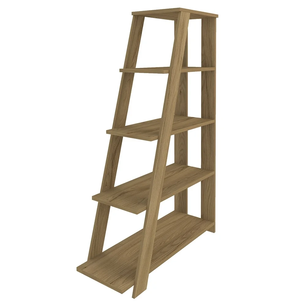 Mesa Escrivaninha em L Golden e Estante Livreiro Stela A06 Olmo/Branco - Mpozenato