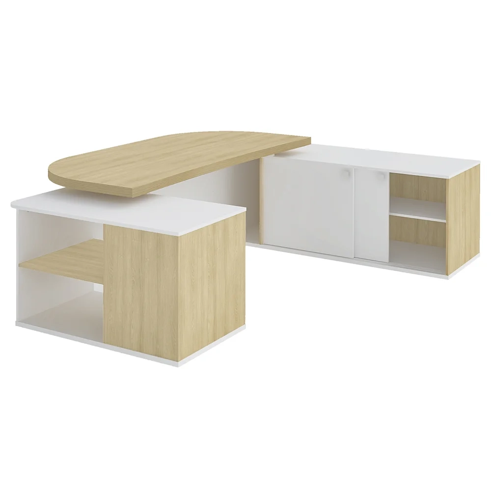 Conjunto Escritório Home Office 3 Peças Mesa em U Corp A06 Carvalho/Branco - Mpozenato