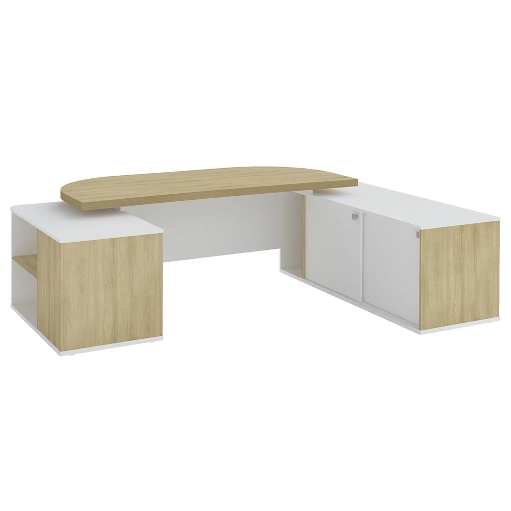 Conjunto Escritório Home Office 3 Peças Mesa em U Corp A06 Carvalho/Branco - Mpozenato