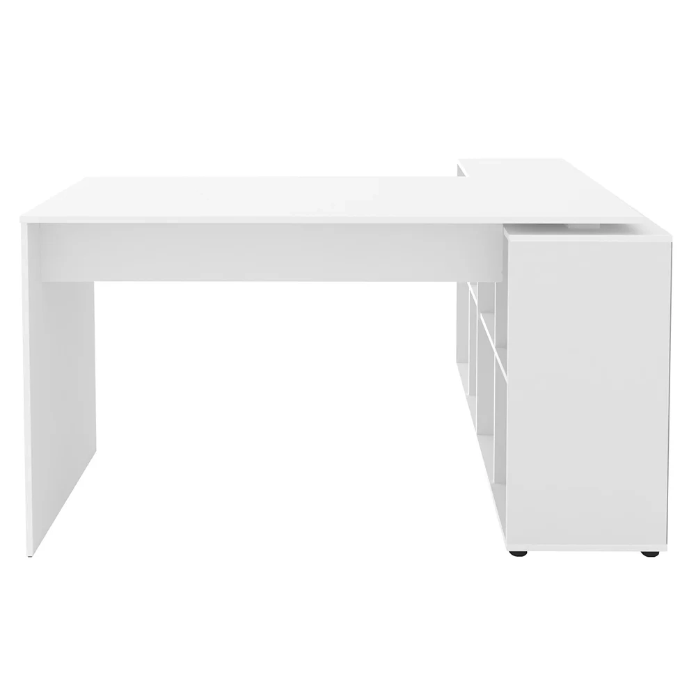 Mesa Escrivaninha em L Eron e Balcão 60cm 2 Portas Look A06 Branco - Mpozenato