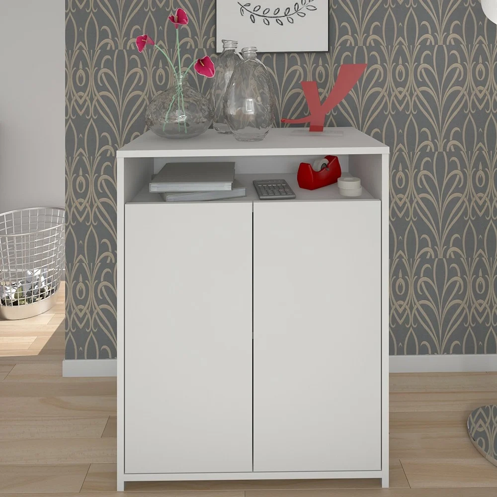 Mesa Escrivaninha em L Eron e Balcão 60cm 2 Portas Look A06 Branco - Mpozenato